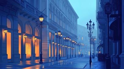 无人静谧蓝色街道