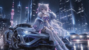 城市街道跑车少女