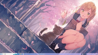 樱花下的逗猫女孩