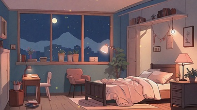 夜晚温馨的卧室一角