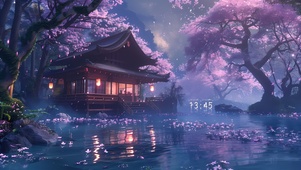 夜景樱花小屋