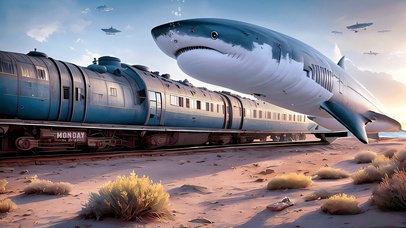 海底列车和鲨鱼(水波屏)