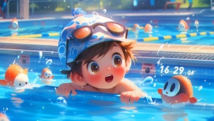泳池可爱少年
