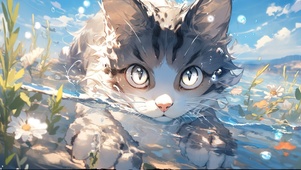 小猫学游泳
