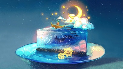 4K唯美治愈梦幻星月海洋蛋糕