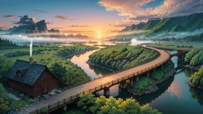 4K唯美落日晚霞小桥流水人家