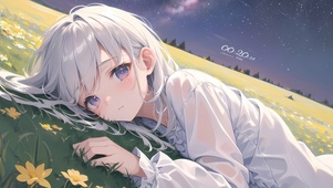 4K清纯可爱星空草原少女
