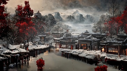 4K唯美治愈古风村庄雪景