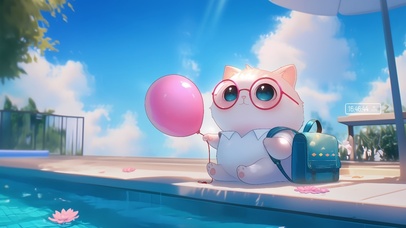 池塘边可爱猫咪