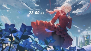 花海中的红裙少女