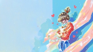 撸猫的女孩