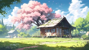 樱花树下的小屋