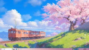 4K唯美草原樱花列车