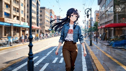 唯美街道牛仔少女