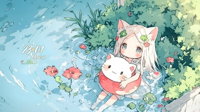 池塘里的小女孩