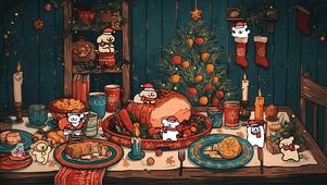 线条小狗圣诞夜