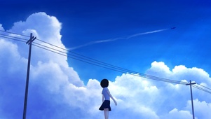 电线杆下仰望蓝天