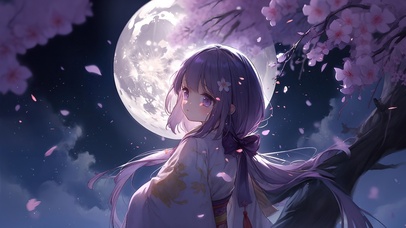 夜晚月光呆萌女孩