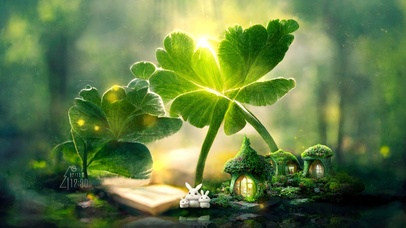 阳光四叶草下的迷你兔家族