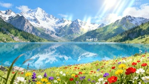 湖泊雪山风景	