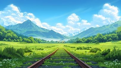 清新绿色铁路山川