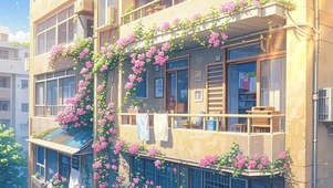长满三角梅的老屋阳台