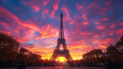 唯美治愈晚霞都市铁塔