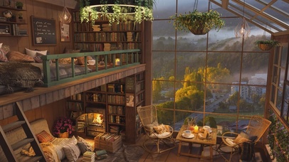 唯美治愈雨夜森林木屋房间