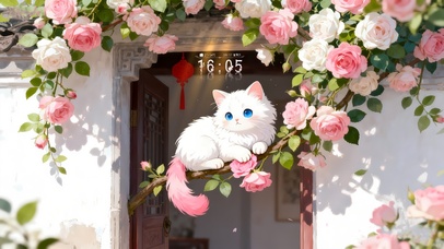 蔷薇花簇可爱猫