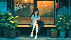 夜晚唯美街道少女