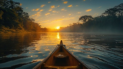 唯美落日湖泊泛舟