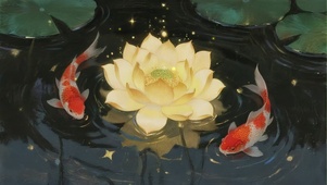 锦鲤绕荷，福运满盈