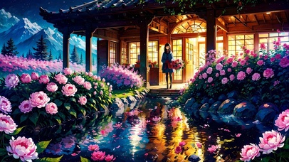 夜晚开满鲜花的小院