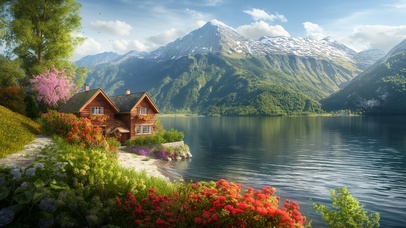 4K 蓝天白云 静谧小屋