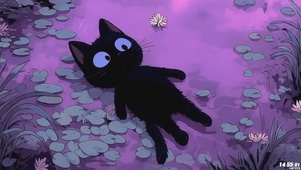 躺在水洼里的小黑猫