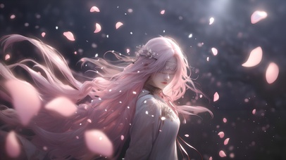 治愈粉长发蒙眼女生