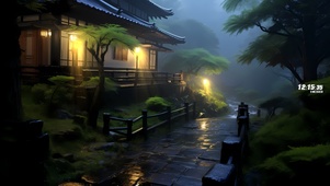 雨后的山林阁楼