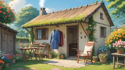 温馨的晾晒衣服的小院