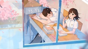 唯美治愈樱花教室学生