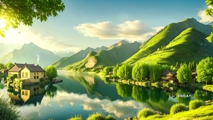 绿色林间溪小屋