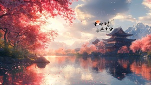 夕阳樱花湖畔
