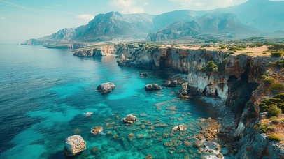 治愈清晨蓝色海岸线