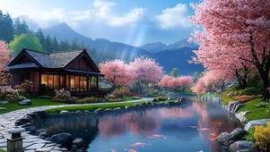 护眼樱花水池庄园