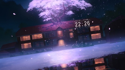 唯美治愈夜晚樱花房屋