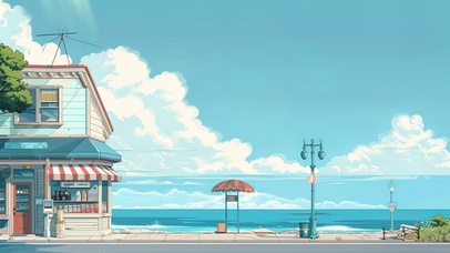 暑假的海边便利店