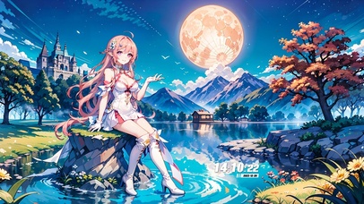 夜晚湖畔精灵少女