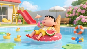 夏日泳池小新