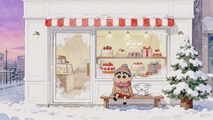 甜品店前的小新和小白