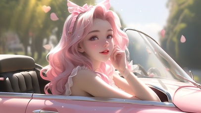 时尚粉发跑车少女
