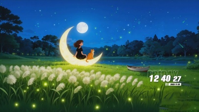 夜景下女孩与猫咪